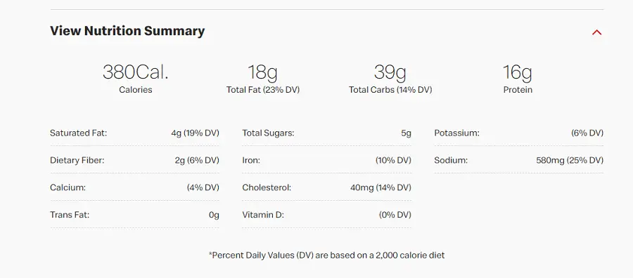 Filet O Fish Nutritional Values