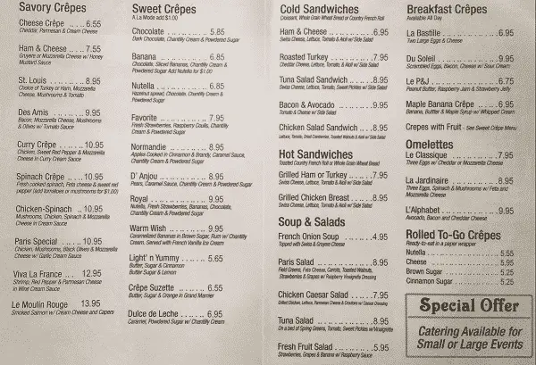 Crepes inc Menu Prices