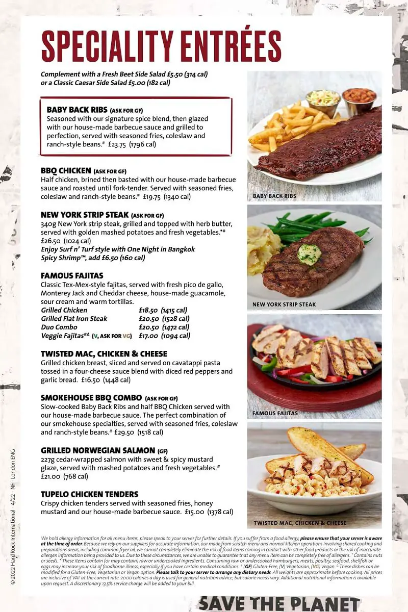 Hard Rock Cafe Menu