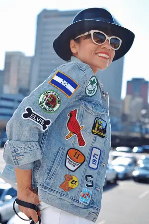 Woman Wearing a Jacket with Patches